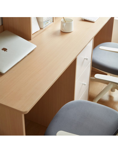 Escritorio Doble Raffles Blanco/Madera 160x60x190 - Muebles Home Office