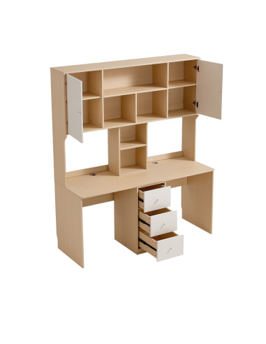 Escritorio Doble Raffles Blanco/Madera 160x60x190 - Muebles Home Office