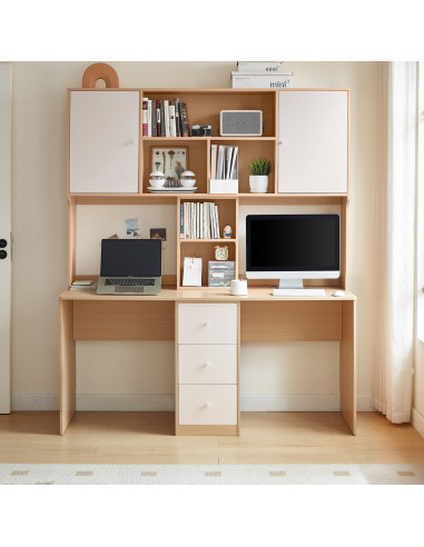 Escritorio Doble Raffles Blanco/Madera 160x60x190 - Muebles Home Office