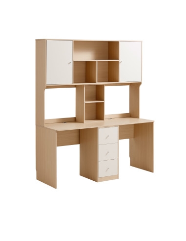 Escritorio Doble Raffles Blanco/Madera 160x60x190 - Muebles Home Office