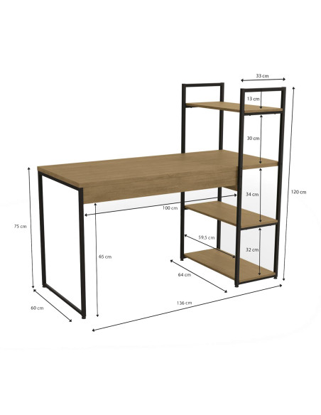 Escritorio industrial Maestranza 136x64x120 café