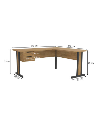 Escritorio Teca Italia en L 170x150x75 café - Estilo Industrial