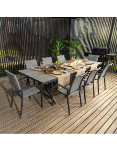 Mesa terraza extensible Ravello vidrio templado gris 200/260cm