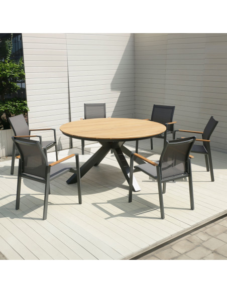 Mesa Terraza Asturias teca aluminio gris 150cm