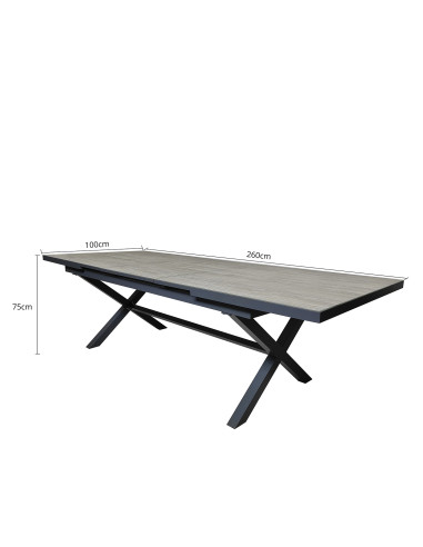 Mesa terraza extensible Ravello vidrio templado gris 200/260cm