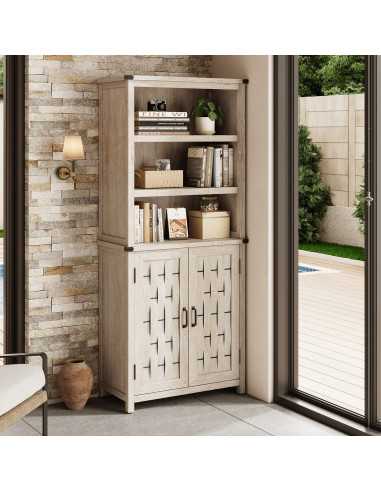 Librero Vinh Gris Rústico con Detalles Metálicos - Muebles Living