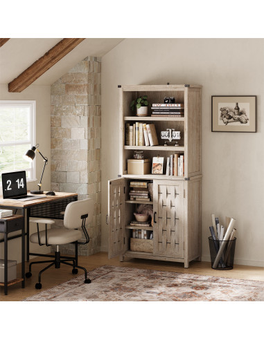Librero Vinh Gris Rústico con Detalles Metálicos - Muebles Living