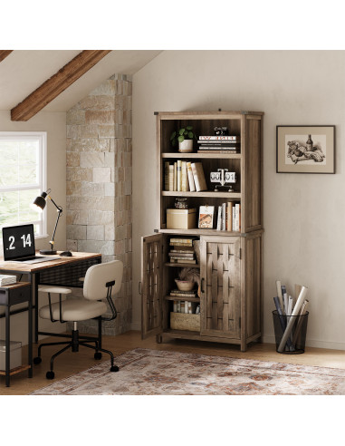 Librero Vinh Café - Estante Rústico con Detalles Metálicos