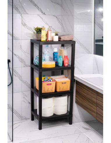 Estante plástico negro 4 niveles 39x23x92,3cm