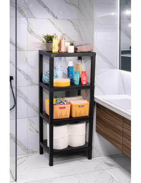 Estante plástico negro 4 niveles 39x23x92,3cm