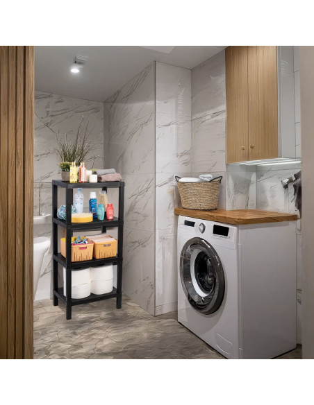 Estante plástico negro 4 niveles 39x23x92,3cm