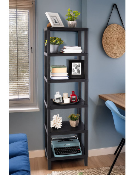 Estante plástico negro 6 niveles 39x23x145,5cm