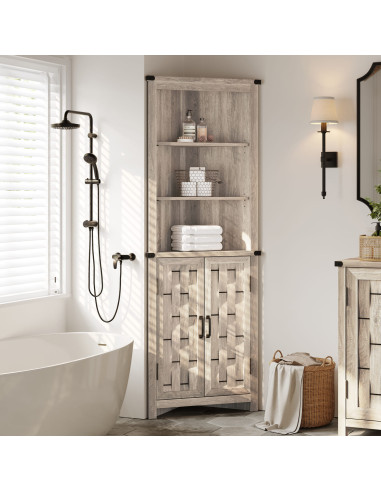 Estante Esquinero Vinh Gris - Diseño Rústico y Contemporáneo