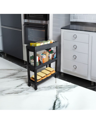 Carro Plástico Negro 3 Niveles 37x24,5x65,7cm - Estante Práctico