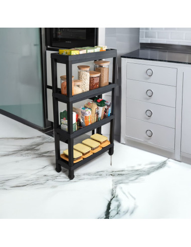 Carro Plástico Negro 4 Niveles 37x24,5x92,3cm - Organización