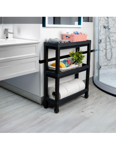 Carro Plástico Negro 3 Niveles 37x24,5x65,7cm - Estante Práctico