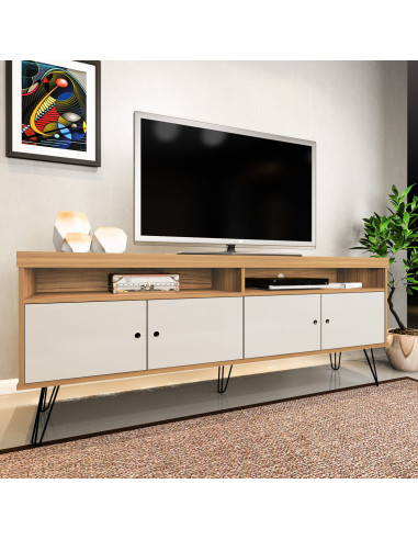 Rack TV Liberty Café-Blanco: Diseño Vintage y Funcionalidad