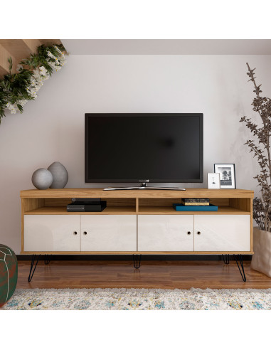 Rack TV Liberty Café-Blanco: Diseño Vintage y Funcionalidad