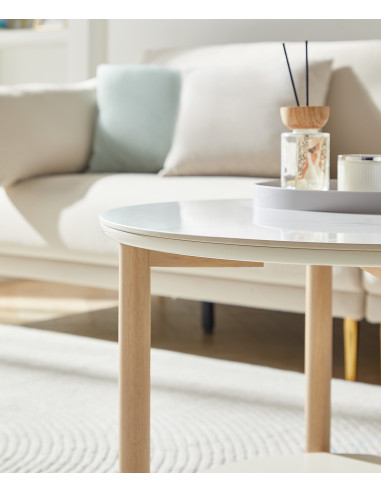 Mesa Lateral Hera 57x48 cm Piedra Sinterizada Madera Caucho