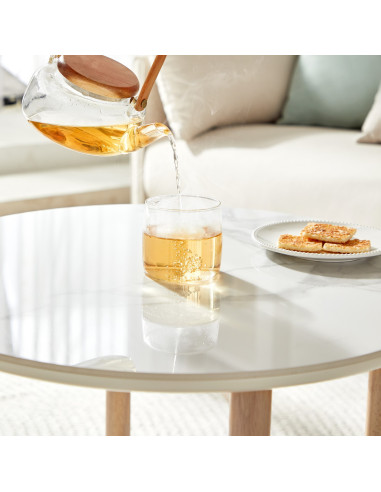 Mesa Lateral Hera 57x48 cm Piedra Sinterizada Madera Caucho