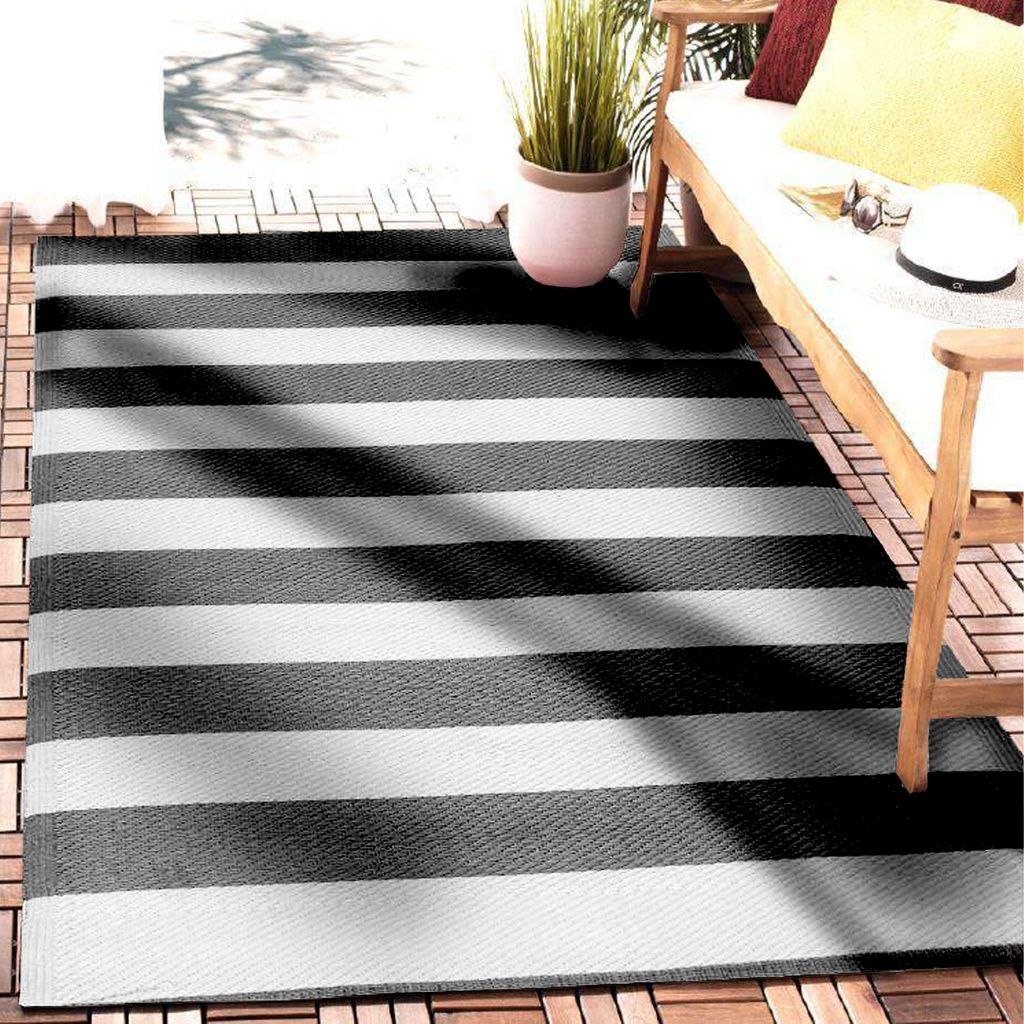 Alfombra exterior PP 270x360cm rayas BN
