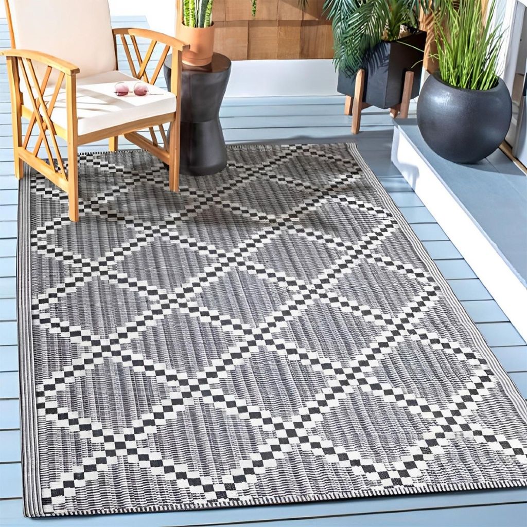 Alfombra exterior PP 180x270cm Negro/Beige