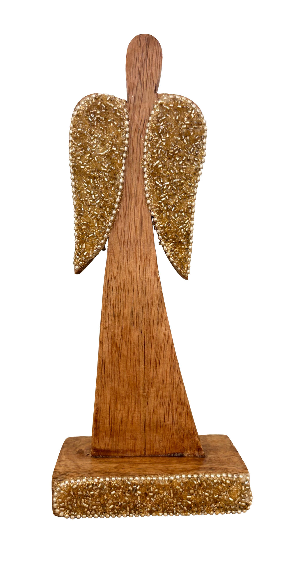Angel de madera con mostacillas 21,5cm
