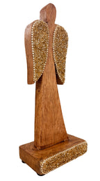 Angel de madera con mostacillas 21,5cm