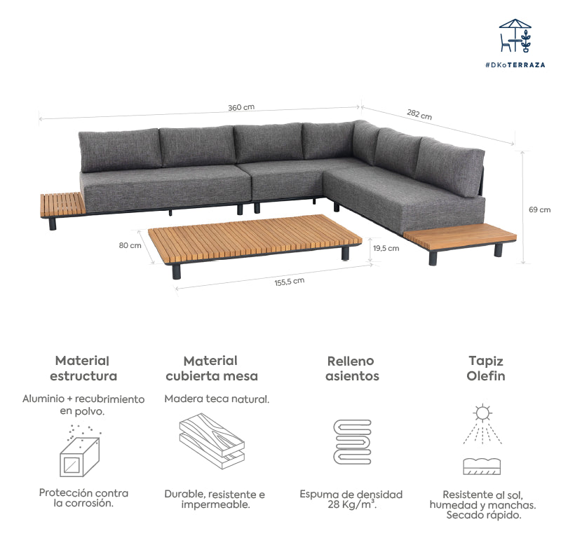 Set seccional terraza Lafite 4pzas
