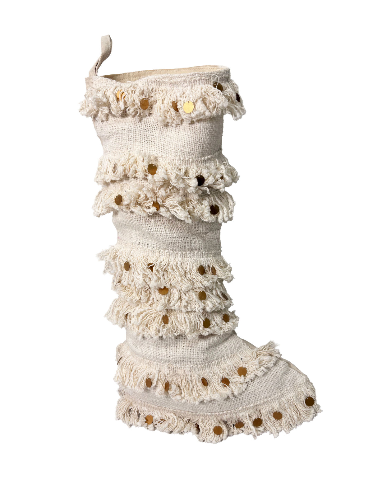 Bota navidad crudo con flecos 30x50cm