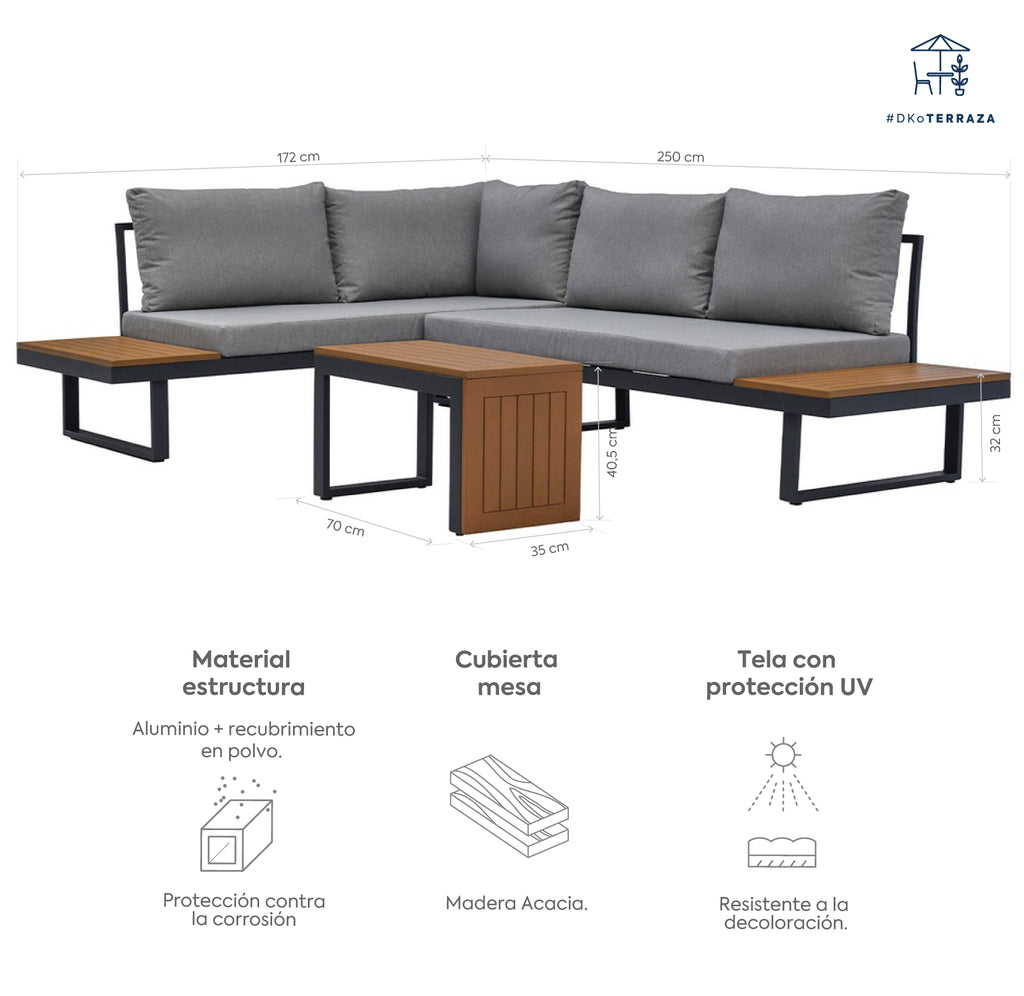 Juego living terraza seccional Anto + mesa