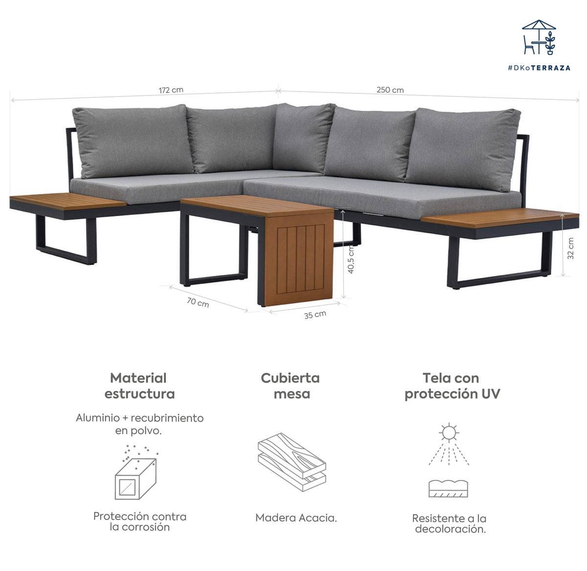 Juego living terraza seccional Anto + mesa