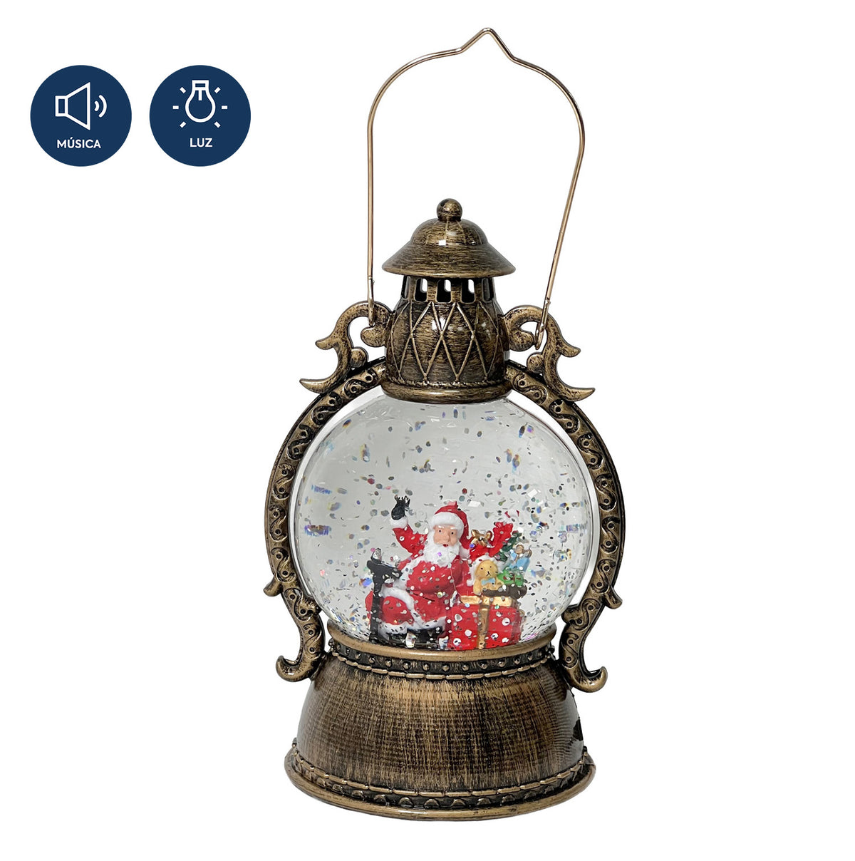 Farol navidad con luz y sonido 12cm c/cable