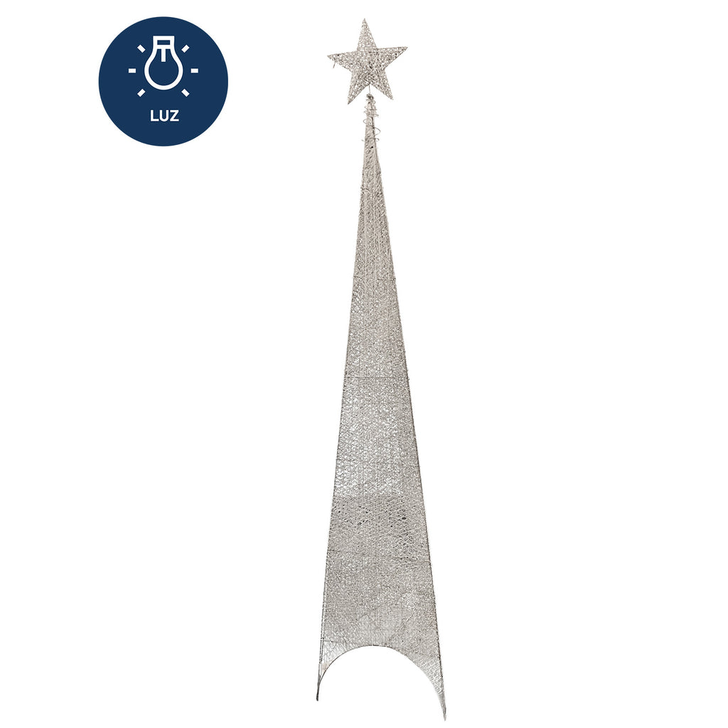 Figura navideña 180cm 100 luces LED árbol triangular plateado