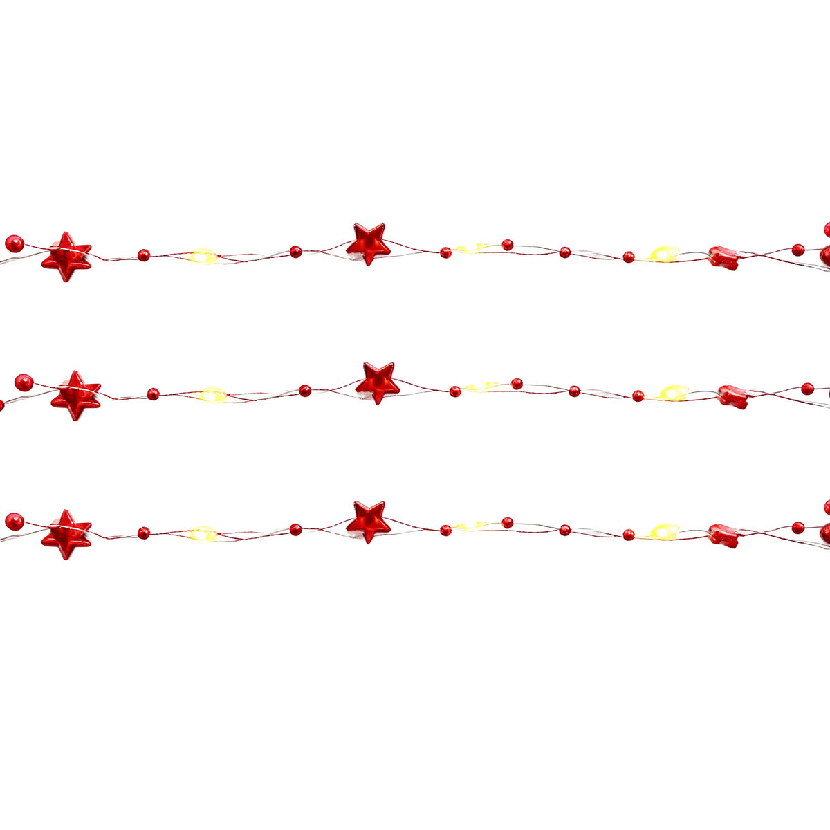 Luces navidad 20 led 2mt luz cálida c/pila estrellas rojas
