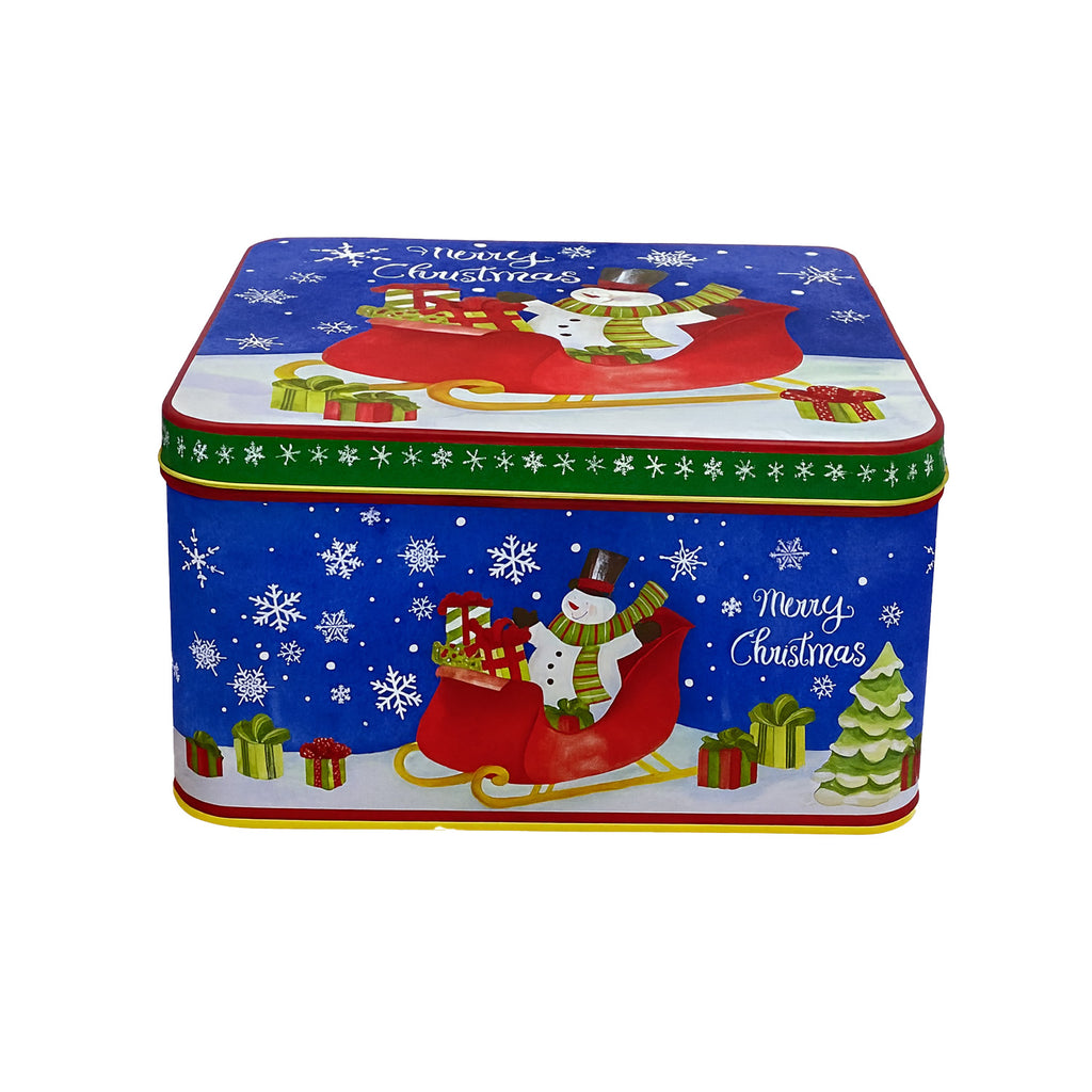 Caja lata navidad cuadrada mono nieve 17cm
