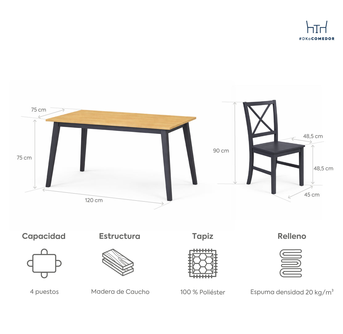 Juego comedor 4 sillas Jaxson