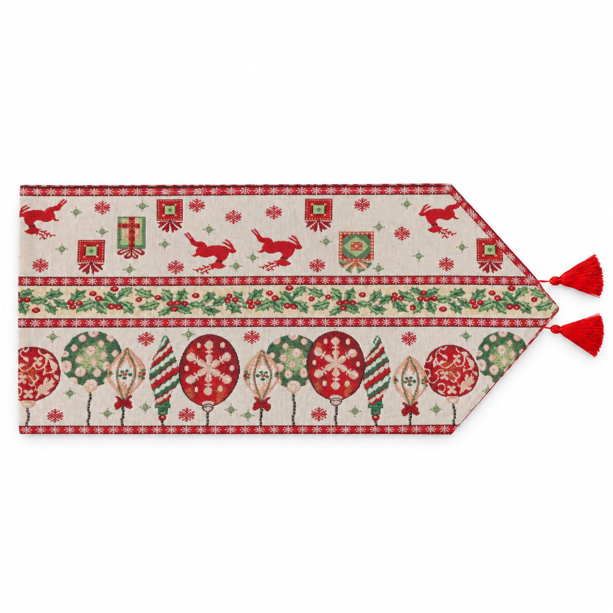 Camino mesa navidad 150x33cm esferas rojo blanco
