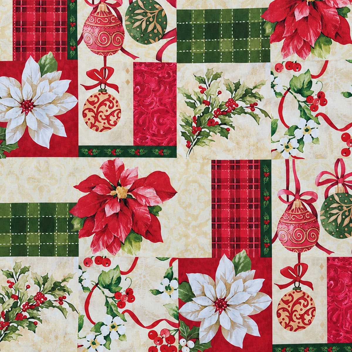 Mantel navidad cuadrado 150x150cm flores rojo verde