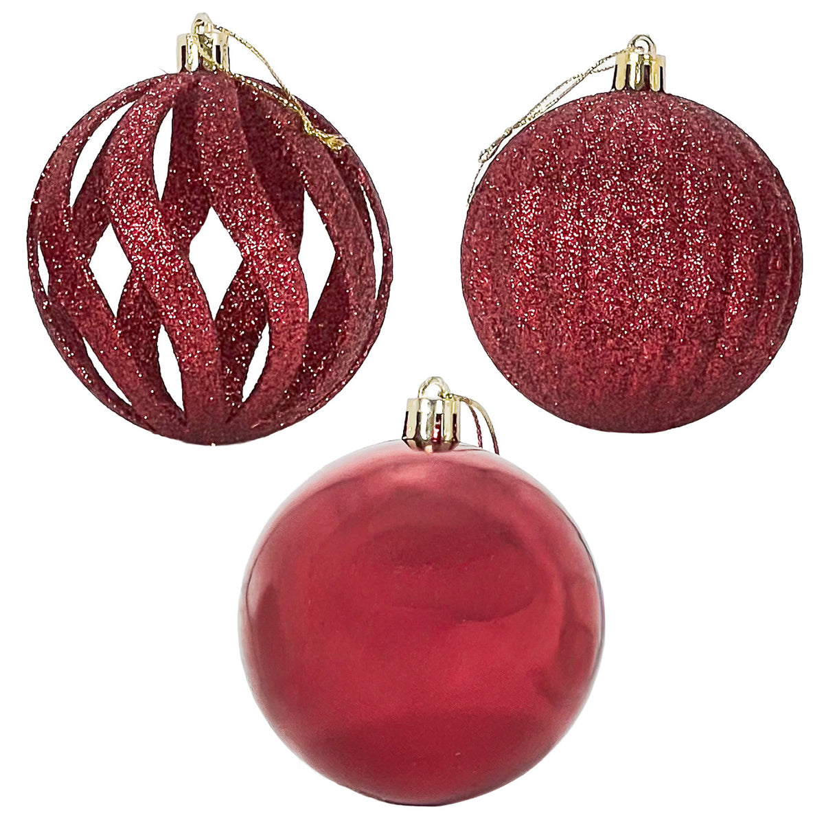 Esferas de navidad 8cm 12 piezas rojo vino surtido 3