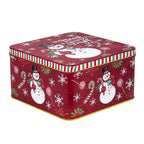 Caja lata navidad cuadrada 17,9x10,1cm mono nieve rojo