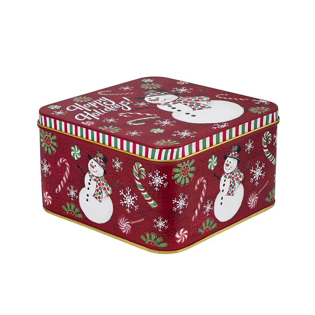 Caja lata navidad cuadrada 15,2x8,9cm mono nieve rojo