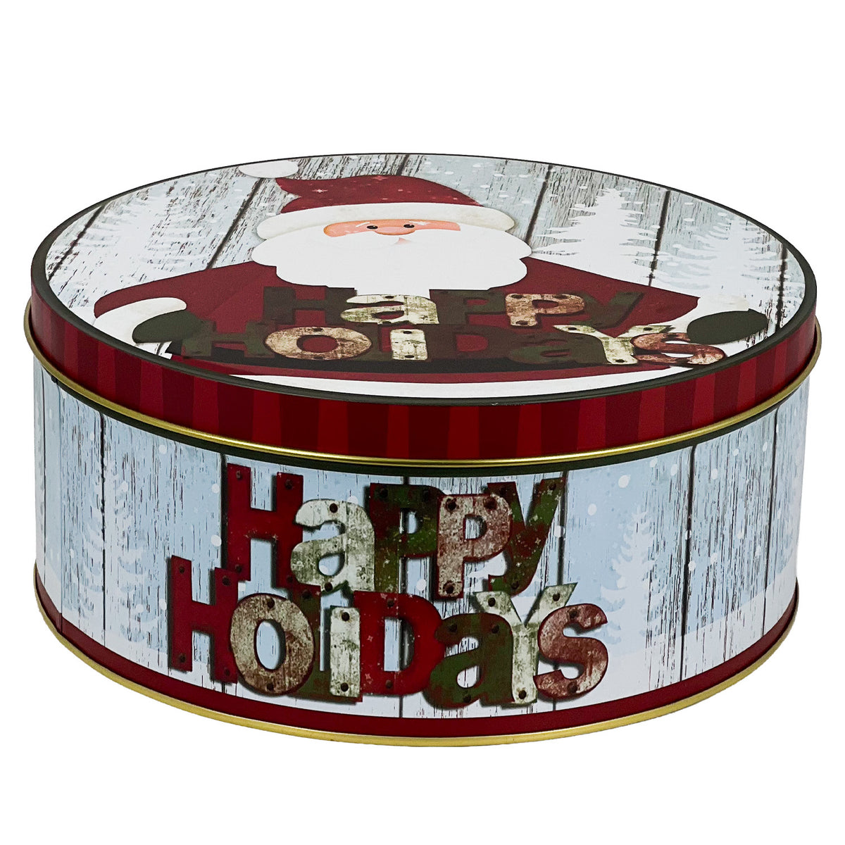Caja lata navidad redonda 20x9,2cm pascuero mono pingüino snow