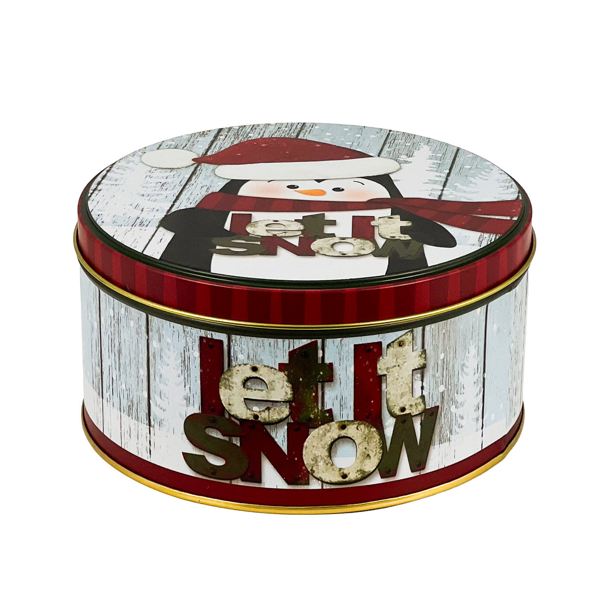 Caja lata navidad redonda 13,8x7cm pascuero mono pingüino snow