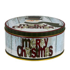 Caja lata navidad redonda 17x8cm pascuero mono pingüino snow