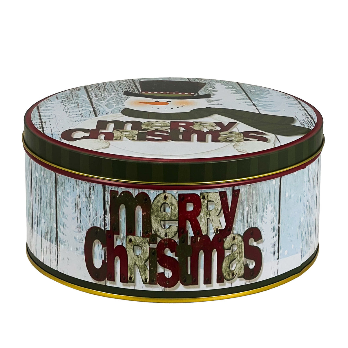 Caja lata navidad redonda 17x8cm pascuero mono pingüino snow