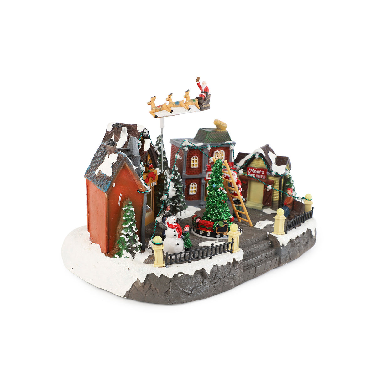 Casa navidad musical c/luz 38x23x26cm reno volador