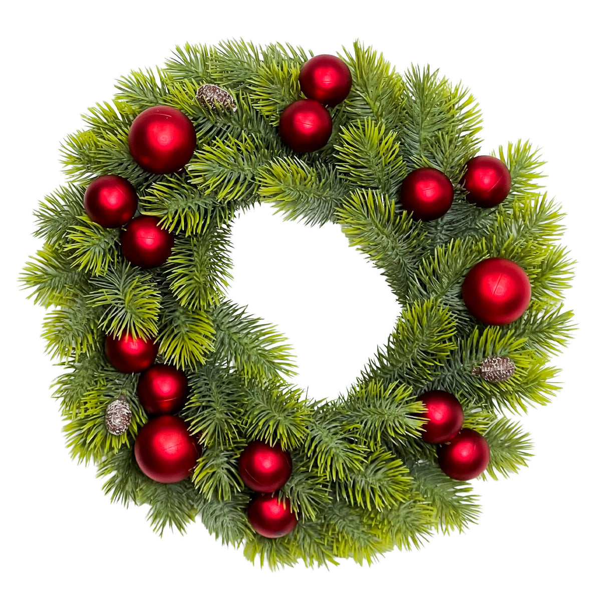 Corona navidad 40cm bolas rojas flores