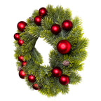Corona navidad 40cm bolas rojas flores