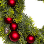 Corona navidad 40cm bolas rojas flores